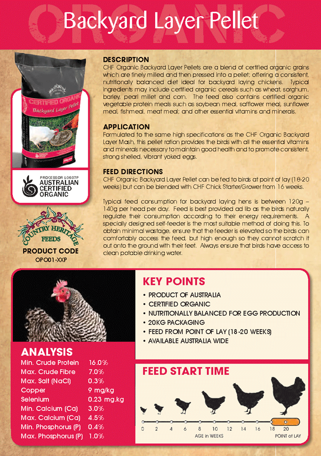 Country Heritage Feeds- Organic Backyard layer pellets- Chook food 20kg