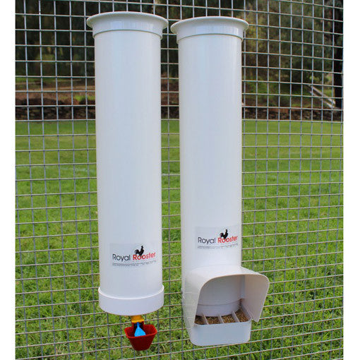 Royal Rooster Poultry Drinker/Feeder Set - With Rain Cover