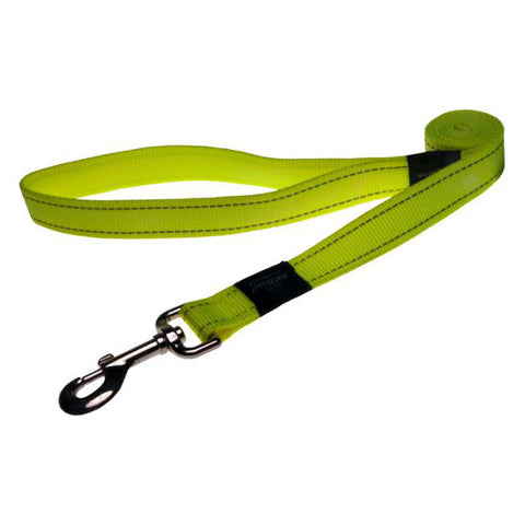 Rogz Long Fixed Utility Lead with Reflective Stitching - Lime - Various Sizes