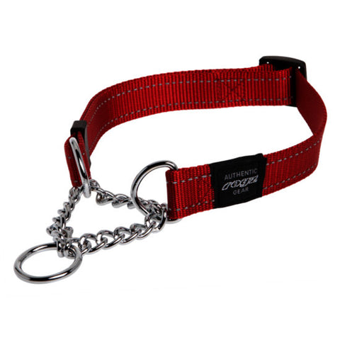 Rogz Side Release Dog Collar - Utility with Reflective Stitching - Red - Various Sizes