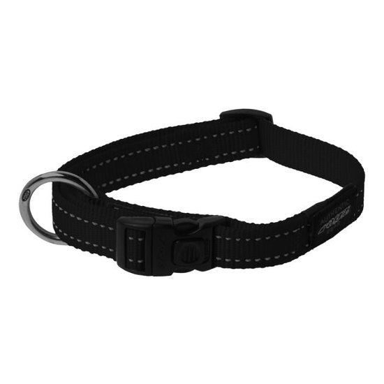 Rogz Side Release Dog Collar - Utility with Reflective Stitching - Black - Various Sizes