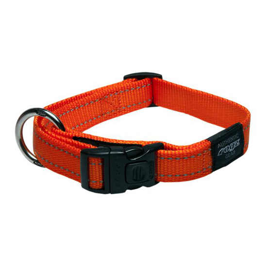 Rogz Side Release Dog Collar - Utility with Reflective Stitching - Orange - Various Sizes